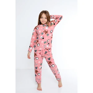 Pembe Çocuk Tıraşlı Polar Kalın Ev Tipi Pijama Takımı | 5,6,7,8,9,10 Yaş