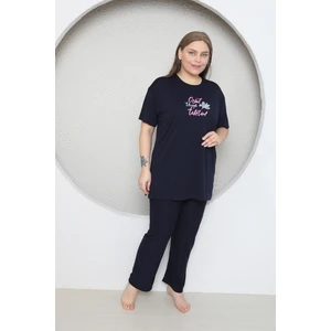 Büyük Beden Likralı Ring Viskon Kısa Kol Yazlık Pijama Takım