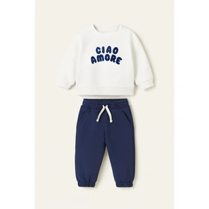 Bebek Pamuklu Lacivert Ciao Amore Sweatshirt ve Gri Eşofman Takım - Konforlu Günlük Stil