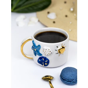 El Yapımı 24K Altın Süslemeli Okyanus Temalı El Yapımı Seramik Mug