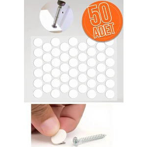 Yapışkanlı Yapıştırma Vida Tapası Tıpası Beyaz Vida Kapatıcı Kapağı (50 Adet)