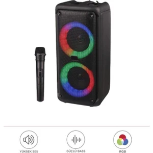 1973 Kablosuz Mikrofonlu Radyo / USB / Hafiza Kartli Rgb Ledli Taşınabilir Bluetooth Hoparlör Parti Speaker