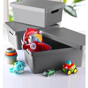10 Lt Kapaklı Düzenleyici Kutu (3'lü Set)-ANTRASİT-GRİ