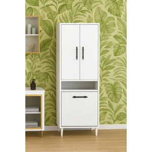 Kirli Sepetli 2 Kapaklı 3 Raflı Çok Amaçlı Ahşap Banyo Dolabı, Banyo Düzenleyici Çamaşır Sepeti