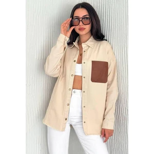 Kadın Püskül Detaylı Renk Bloklu Oversize Kot Gömlek – Katmanlı Stil