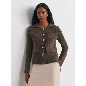 60265 Polo Yaka Düğmeli Cep Detaylı Triko Hırka-Kahve