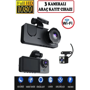3 Kameralı /1080P Ultra Kaliteli/ Wifi Özellikli/g-Sensör/gece Görüş/araç Içi Araç Kamerası