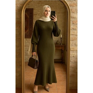 Kadın Boğazlı Prenses Etek Balık Triko Tesettür Elbise