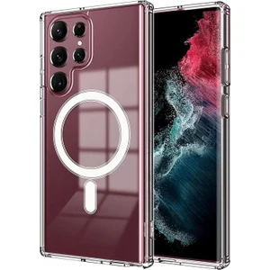 Samsung Galaxy S23 Ultra Magsafe Kılıf Sert Yapılı ve Şeffaf Sararmaz Premium Silikon Kapak Ryc/embos