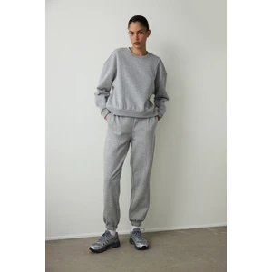 Gri Melanj Curvy Side Bisiklet Yaka Oversize Kısa Sweatshirt