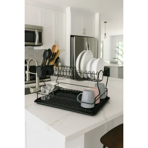 Hayat Boyu Paslanmaz Bulaşıklık Bulaşık Sepeti Ikili Tabaklık Siyah