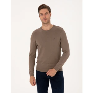 Pierre Cardin Erkek Vizon Melanj Slim Fit Bisiklet Yaka Basic Triko Kazak 50314192-VR174