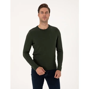 Pierre Cardin Erkek Koyu Haki Slim Fit Bisiklet Yaka Basic Triko Kazak 50314192-VR111
