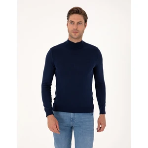 Pierre Cardin Erkek Açık Lacivert Slim Fit Yarım Balıkçı Yaka Basic Triko Kazak 50314176-VR059