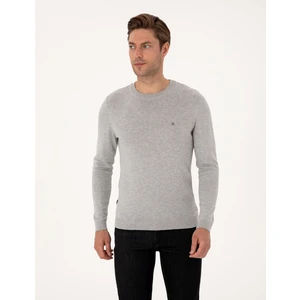 Pierre Cardin Erkek Açık Gri Melanj Slim Fit Bisiklet Yaka Basic Triko Kazak 50314192-VR091