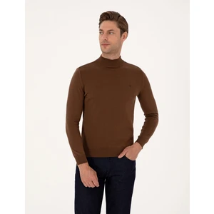 Pierre Cardin Erkek Koyu Kahverengi Slim Fit Yarım Balıkçı Yaka Basic Triko Kazak 50314176-VR084