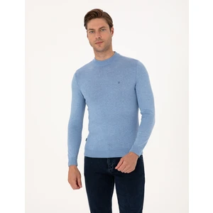 Pierre Cardin Erkek Mavi Melanj Slim Fit Çeyrek Yaka Basic Triko Kazak 50314188-VR113