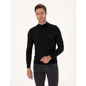 Pierre Cardin Erkek Siyah Slim Fit Yarım Balıkçı Yaka Basic Triko Kazak 50314176-VR046