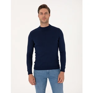 Pierre Cardin Erkek Açık Lacivert Slim Fit Çeyrek Yaka Basic Triko Kazak 50314188-VR059