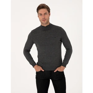 Pierre Cardin Erkek Antrasit Melanj  Slim Fit Yarım Balıkçı Yaka Basic Triko Kazak 50314176-VR081