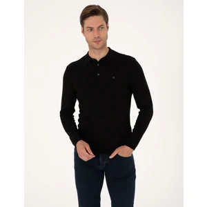 Pierre Cardin Erkek Siyah Slim Fit Polo Yaka Basic Triko Kazak 50314189-VR046