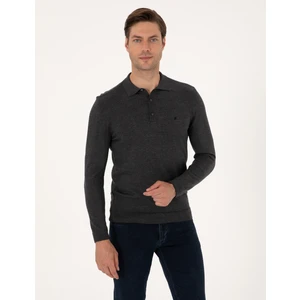 Pierre Cardin Erkek Antrasit Melanj Slim Fit Polo Yaka Basic Triko Kazak 50314189-VR081
