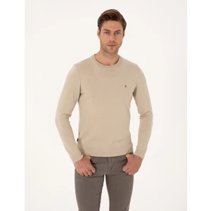 Pierre Cardin Erkek Kum Melanj Slim Fit Bisiklet Yaka Basic Triko Kazak 50314192-VR123