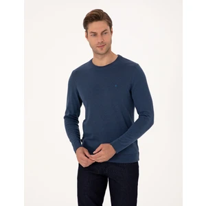 Pierre Cardin Erkek Indigo Melanj Slim Fit Bisiklet Yaka Basic Triko Kazak 50314192-VR155