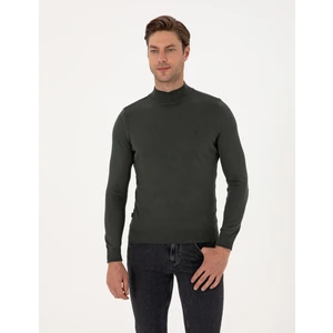 Pierre Cardin Erkek Koyu Haki Slim Fit Yarım Balıkçı Yaka Basic Triko Kazak 50314176-VR111