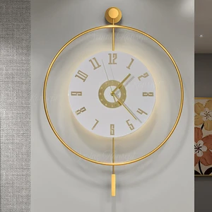 Led'li Gold Izmir Kristal (Büyük Boy 50 x 75 Cm), Modern Dekoratif Sarkaçlı Metal Duvar Saati