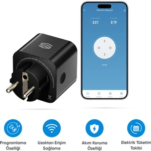 Akıllı Wi-Fi Priz Zaman Ayarlı, Akım Korumalı, Uzaktan Kontrol