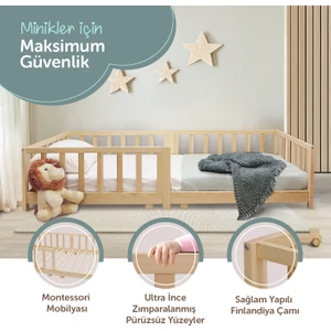 KCB351 Doğal Ahşap Montessori Yer Yatağı – 90X190 Cm’den 90X200 Cm’ye Dönüştürülebilir Masif Ahşap Karyola