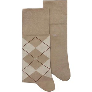 Baklava Desenli Kum Rengi Pamuk Ikili Çorap Seti