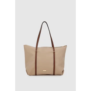 Velie Paraşüt Kumaş Şeritli Shopper Çanta Vizon-Taba