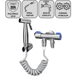 Paslanmaz Çelik Spiral Hortumlu Musluk Çoğaltıcı Tüm Musluklara Uyumlu, Banyo, Tuvalet, Musluk Çoğaltıcı