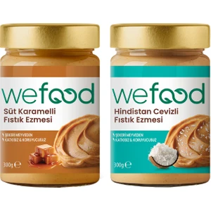 Süt Karamelli Fıstık Ezmesi 300 gr + Wefood Hindistan Cevizli Fıstık Ezmesi 300 gr