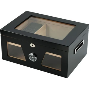 Siyah 2 Katlı Camlı Humidor Puro Kutusu RC21