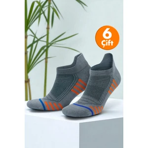 6'lı Bambu Gri Spor Desenli Güçlendirilmiş Yıkamalı Kutulu Dikişsiz Nefes Alabilir Performans Sneaker Kısa Patik Erkek Çorap 3150