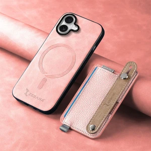 Apple iPhone 17 Uyumlu Kılıf Zebana 2in1 Kartlıklı Best Deri Kılıf Pembe