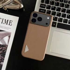 Apple iPhone 17 Pro Uyumlu Kılıf Zebana Arvento Elite Deri Kılıf (Kablosuz Şarj) Desert Titanyum
