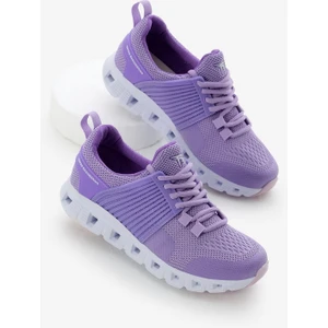 Unisex Lila Tasarım Termo Taban Şeritli Nefes Alabilen Kumaş Bağcıklı Spor Ayakkabı