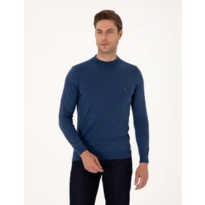 Pierre Cardin Erkek Indigo Melanj Slim Fit Çeyrek Yaka Basic Triko Kazak 50314188-VR155