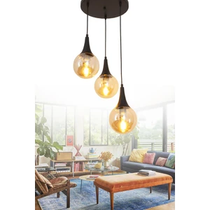 Suzi 3 Lü Siyah Tepsili Sarkıt Avize Bal Camlı Dekoratif Tasarım Yatak Odası Mutfak Salon Avize