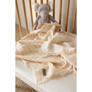 Turuncu Çizgili 4 Katlı Müslin Battaniye 110x110cm 4 Katlı Müslin Bebek Battaniye %100 Pamuk Müslin Battaniye Çocuk Müslin Örtü AĞIZ MENDİLİ HEDİYE