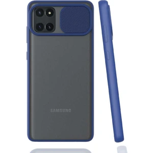 noktaks - Samsung Galaxy A81 (Note 10 Lite) - Kılıf Slayt Sürgülü Arkası Buzlu Lensi Kapak - Lacivert - T15441