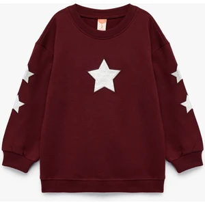Pamuklu Bisiklet Yaka Şardonlu Pullu Yıldız Işlemeli Sweatshirt