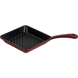 Döküm Mini Kare Izgara Tava Döküm Demir Yekpare Saplı Ölçü 16X16CM.-BORDO