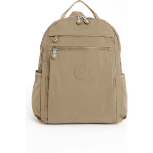 Unisex Suya Dayanıklı Krinkıl Kumaş Çok Gözlü Krem Laptop Okul ve Sırt Çantası