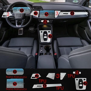 Audi A3 Uyumlu Navigasyon Dijital Gösterge Nano ve Piano Black 9h Tpu Koruyucu 7 Li Set 2025