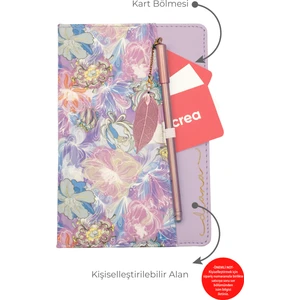 Kişiye Özel Çiçek Desenli Defter ve Tüy Kalem Seti Lazer Isim Kazıma Günlük Kartlıklı Defter
